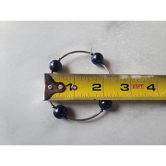 925 Sterling Silver Faux Blue Pearl Beaded Bangle Bracelet Vintage - Picture 8 of 10